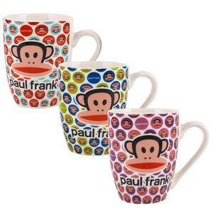 Paul Frank Julius the Monkey Ceramic Mugs 12oz | Polka Dot Print | Set of 3
